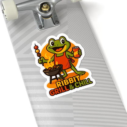 ColorFlow | Ribbit Grill And Chill Frog BBQ Sticker | Waterproof Vinyl Decal For Grilling Lovers And Summer Party Fun