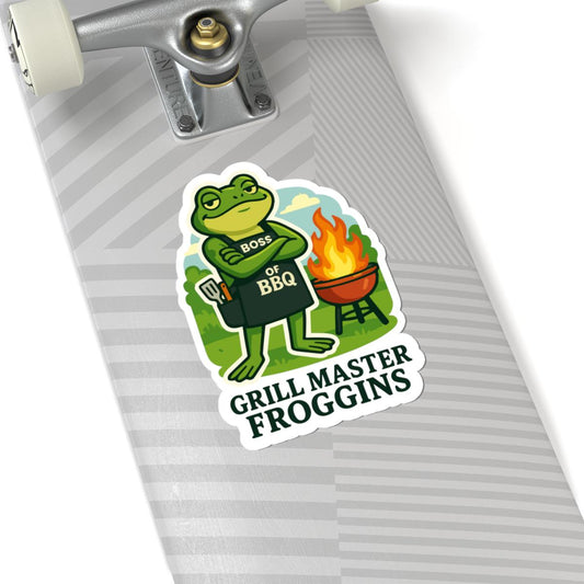 ColorFlow | Grill Master Froggins Funny Frog BBQ Sticker | Waterproof Grill Boss Vinyl Decal for Outdoor Party Lovers