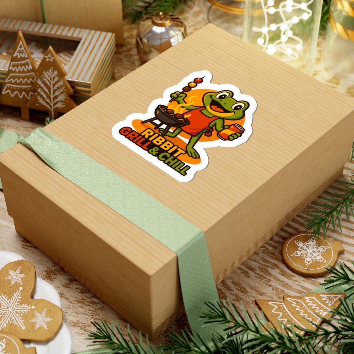 ColorFlow | Ribbit Grill And Chill Frog BBQ Sticker | Waterproof Vinyl Decal For Grilling Lovers And Summer Party Fun