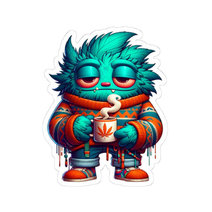 ColorFlow | Cozy Coffee Blue Monster Kiss Cut Sticker Sweater Weather Character Art for Laptops Water Bottles Journals and More