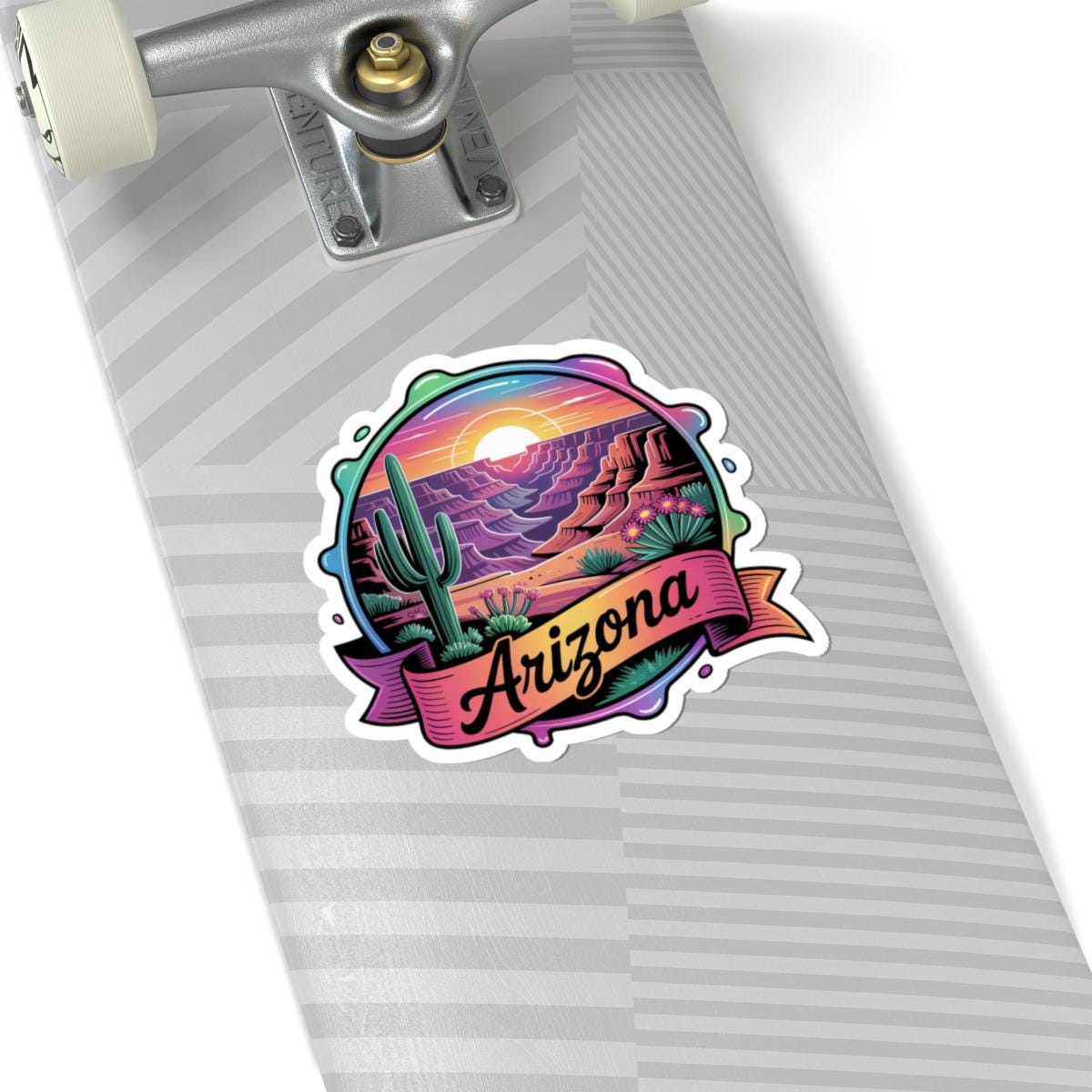 Arizona Desert Sunset Retro Travel Sticker | Southwestern Cactus Canyon Decal