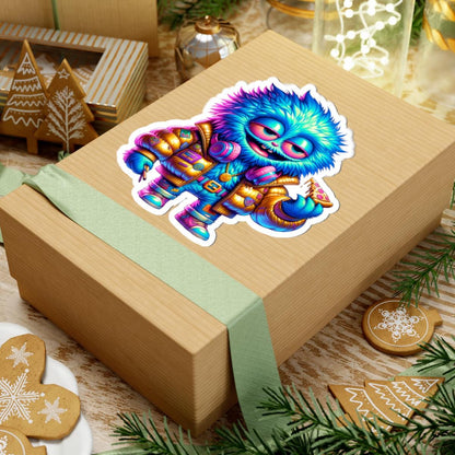 ColorFlow | Pizza Party Blue Monster Kiss Cut Sticker Neon Streetwear Character Art for Laptops Water Bottles and More