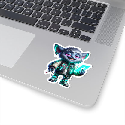 ColorFlow | Futuristic Neon Tech Monster Kiss Cut Sticker Cyber Glow Character Art for Laptops Water Bottles Journals and More