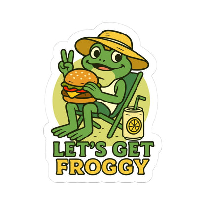 ColorFlow | Lets Get Froggy Funny Frog Burger BBQ Sticker | Waterproof Vinyl Decal for Food Lovers and Summer Parties
