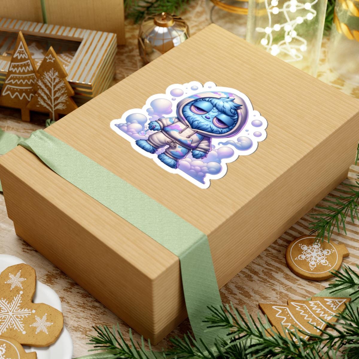 Blue Cloud Monster Hoodie Sticker | Pastel Character Art, Laptop Decal