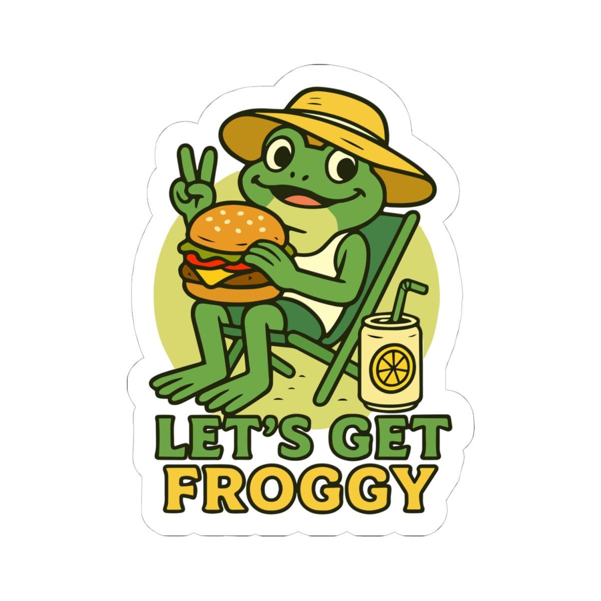 ColorFlow | Lets Get Froggy Funny Frog Burger BBQ Sticker | Waterproof Vinyl Decal for Food Lovers and Summer Parties