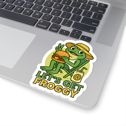 ColorFlow | Lets Get Froggy Funny Frog Burger BBQ Sticker | Waterproof Vinyl Decal for Food Lovers and Summer Parties