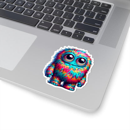 Fuzzy Rainbow Monster Sticker | Big Eyes Character Art (Kiss Cut)