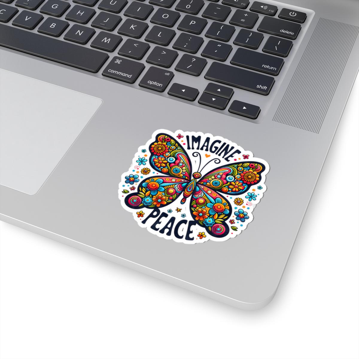 ColorFlow | Imagine Peace Colorful Butterfly Floral Retro Boho Art Vinyl Sticker