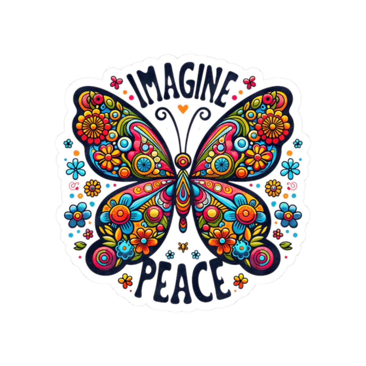 ColorFlow | Imagine Peace Colorful Butterfly Floral Retro Boho Art Vinyl Sticker