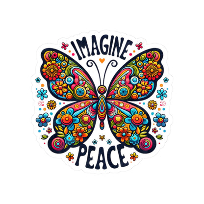 ColorFlow | Imagine Peace Colorful Butterfly Floral Retro Boho Art Vinyl Sticker