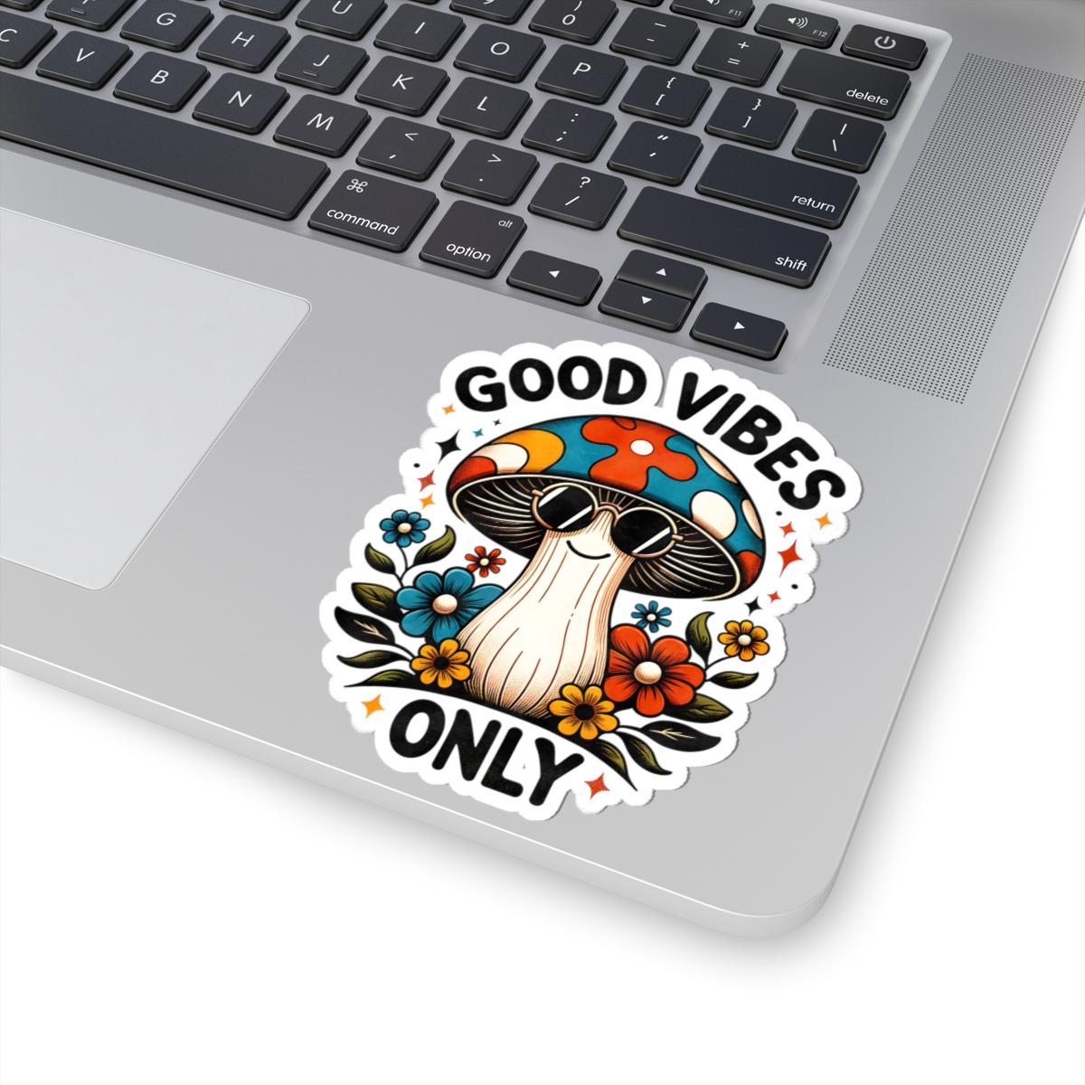 ColorFlow | Good Vibes Only Smiling Mushroom Retro Psychedelic Floral Art Vinyl Sticker