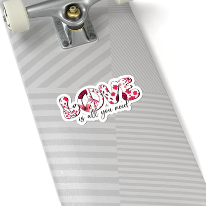 ColorFlow | Love Is All You Need Floral Peace Sign Romantic Retro Art Vinyl Sticker