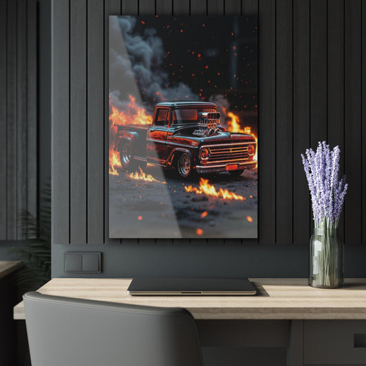ColorFlow | Flame Hot Rod Truck Metal Wall Art | Classic Pickup Artwork | Muscle Truck Decor | Automotive Metal Art Print | Garage Decor