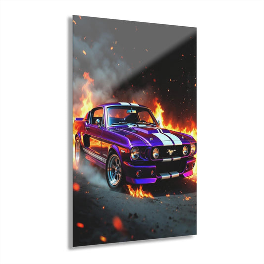 ColorFlow | Purple Flame Mustang Style Metal Art Print | Muscle Car Artwork | Hot Rod Decor | Automotive Decor | Garage Decor