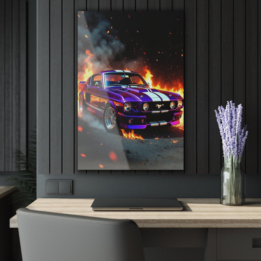 ColorFlow | Purple Flame Mustang Style Metal Art Print | Muscle Car Artwork | Hot Rod Decor | Automotive Decor | Garage Decor