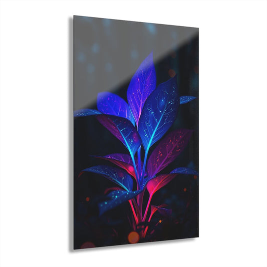 ColorFlow | Neon Fantasy Plant Metal Art Print | Glowing Leaf Artwork | Abstract Nature Decor | Modern Home Decor | Aesthetic Decor