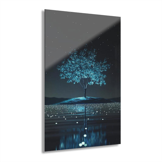 ColorFlow | Glowing Tree Night Metal Art Print | Fantasy Landscape Artwork | Dreamy Nature Decor | Calm Room Decor | Zen Decor