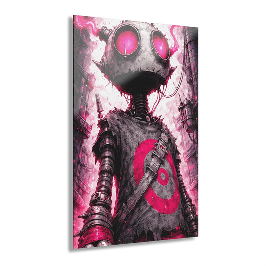 ColorFlow | Pink Cyber Robot Metal Art Print | Sci Fi Character Artwork | Futuristic Decor | Gamer Room Decor | Cyberpunk Decor