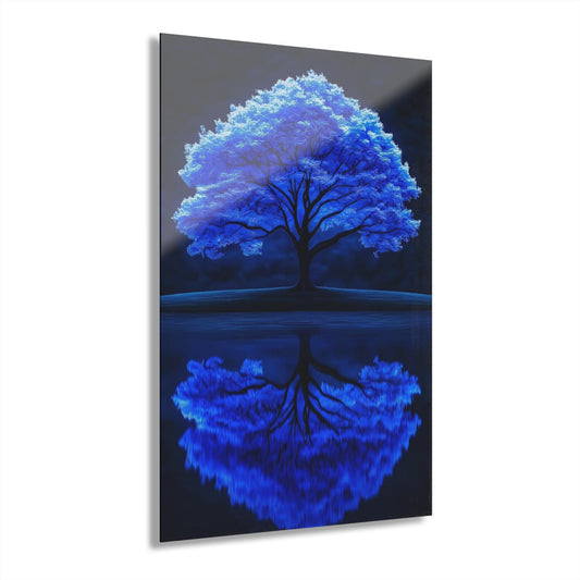 ColorFlow | Blue Reflection Tree Metal Art Print | Fantasy Nature Artwork | Calm Landscape Decor | Zen Room Decor | Dreamy Decor