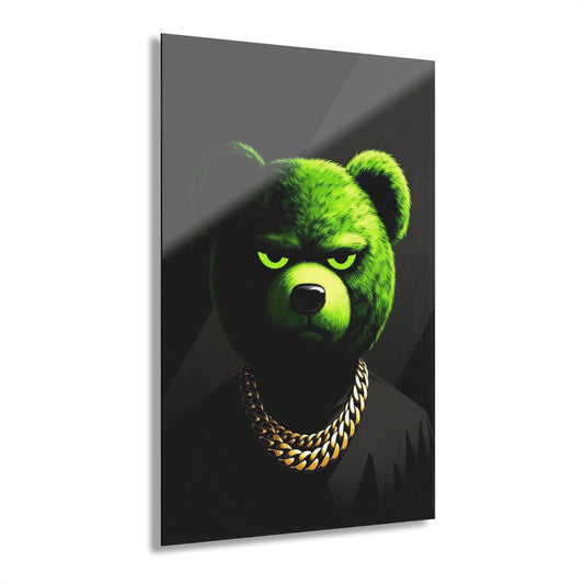 ColorFlow | Neon Green Bear Metal Art Print | Urban Animal Artwork | Street Style Decor | Hype Room Decor | Modern Pop Art