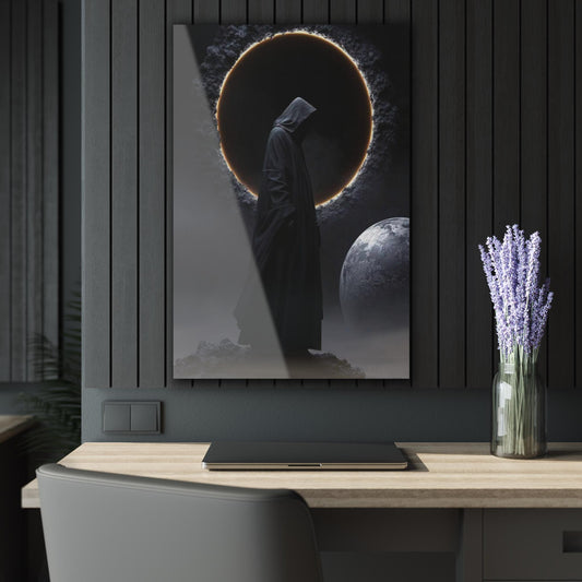 ColorFlow | Eclipse Hooded Figure Metal Art Print | Dark Fantasy Artwork | Space Gothic Decor | Cosmic Decor | Sci Fi Decor