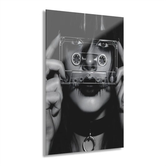 ColorFlow | Cassette Face Portrait Metal Art Print | Retro Music Artwork | Black White Decor | Alt Aesthetic Decor | Modern Art