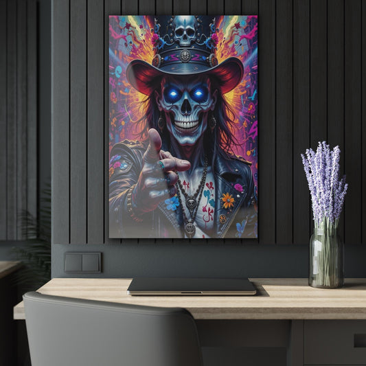 ColorFlow | Rock Skull Cowboy Metal Art Print | Neon Gothic Artwork | Biker Decor | Dark Rock Decor | Skull Art