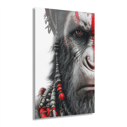 ColorFlow | Tribal Monkey Warrior Metal Art Print | Dark Animal Artwork | Warrior Decor | Mythic Decor | Primal Art