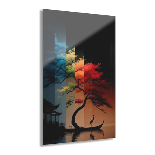 ColorFlow | Japanese Tree Panels Metal Art Print | Zen Landscape Artwork | Asian Decor | Calm Room Decor | Nature Art