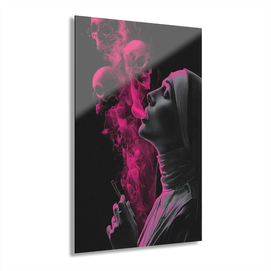 ColorFlow | Pink Skull Smoke Metal Art Print | Dark Gothic Artwork | Neon Skull Decor | Horror Decor | Alt Art