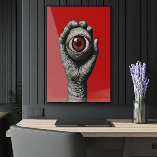 ColorFlow | Wrapped Eye Hand Metal Art Print | Surreal Horror Artwork | Dark Abstract Decor | Creepy Art | Modern Gothic Decor