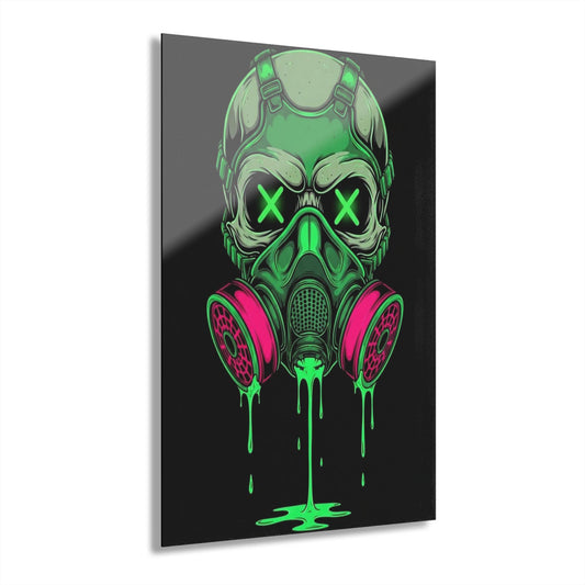 ColorFlow | Neon Gas Mask Skull Metal Art Print | Cyberpunk Skull Artwork | Street Style Decor | Gamer Room Decor | Dark Pop Art