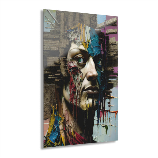 ColorFlow | Mixed Media Face Sculpture Metal Art Print | Abstract Portrait Artwork | Modern Gallery Decor | Artistic Wall Decor | Unique Art