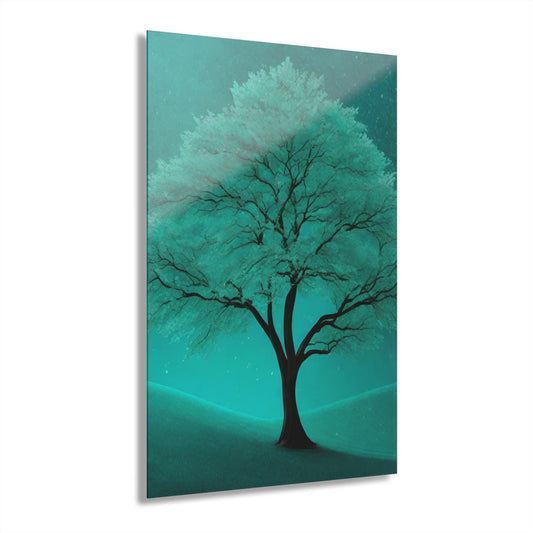 ColorFlow | Teal Dream Tree Metal Art Print | Fantasy Nature Artwork | Calm Landscape Decor | Zen Room Decor | Minimal Art