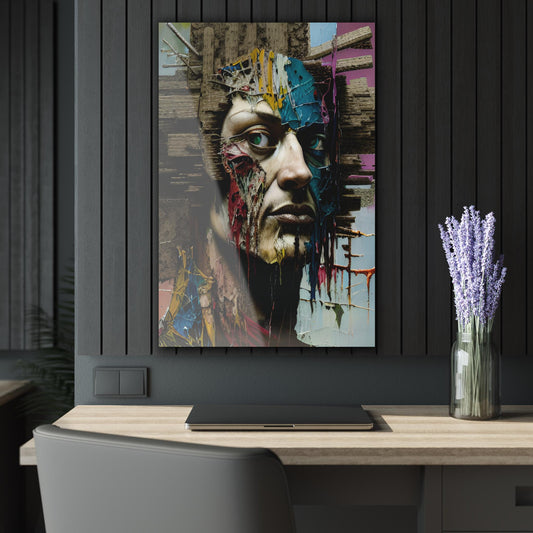 ColorFlow | Mixed Media Face Sculpture Metal Art Print | Abstract Portrait Artwork | Modern Gallery Decor | Artistic Wall Decor | Unique Art