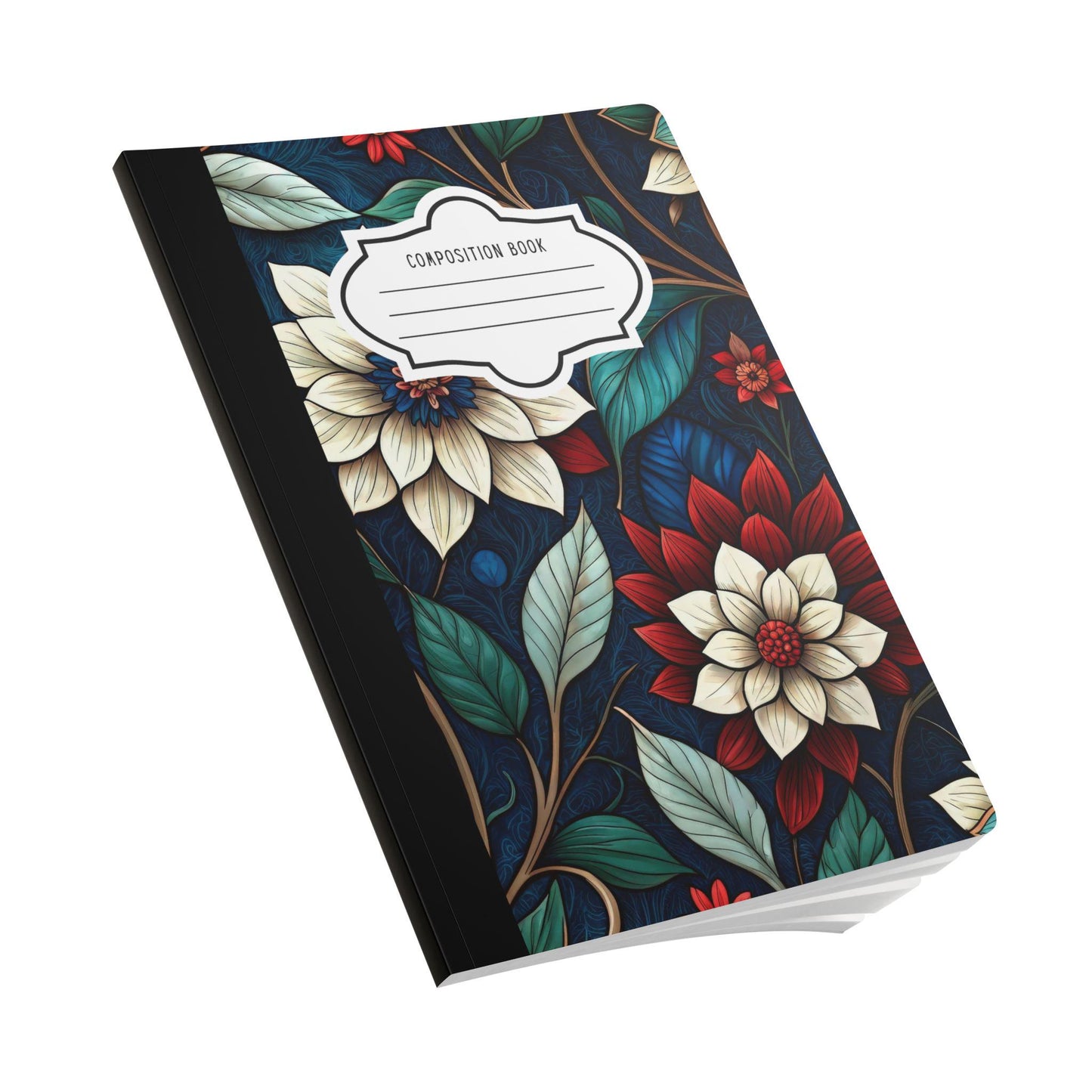 Midnight Elegance Floral Composition Notebook | Chic Botanical Art Journal