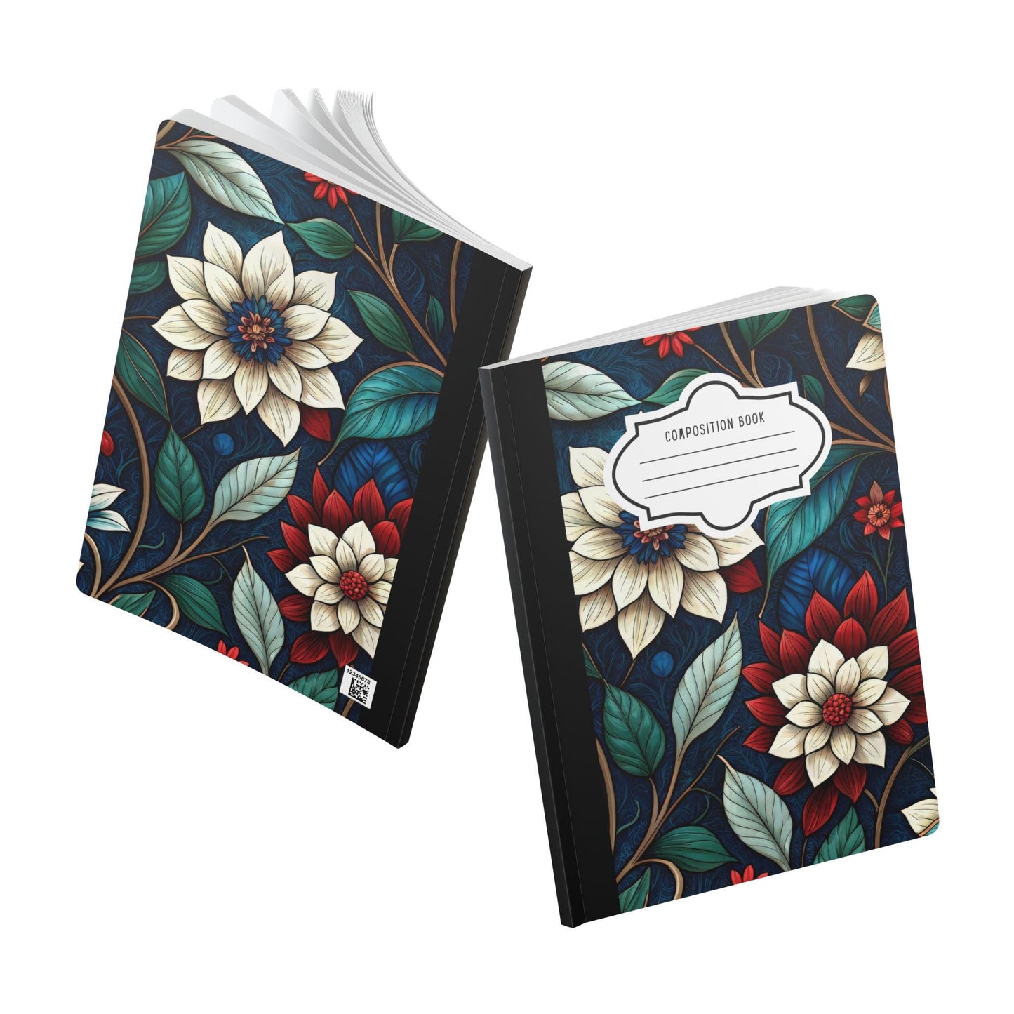 Midnight Elegance Floral Composition Notebook | Chic Botanical Art Journal