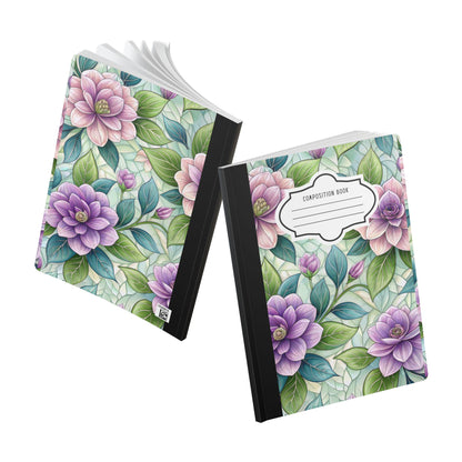 Pastel Floral Composition Notebook | Soft Watercolor Garden Journal, College-Ruled Pages