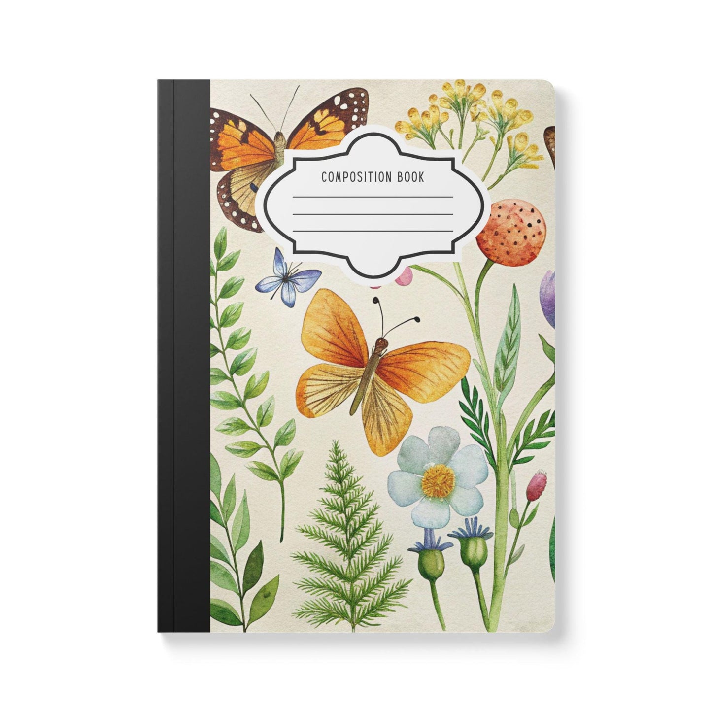 Golden Garden Butterfly Composition Notebook | Watercolor Floral Journal for Students Writers