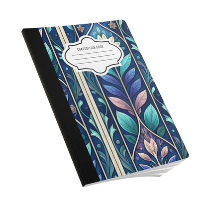 Stained Glass Floral Composition Notebook | Watercolor Botanical Journal, College-Ruled Pages