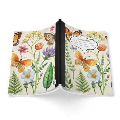Golden Garden Butterfly Composition Notebook | Watercolor Floral Journal for Students Writers