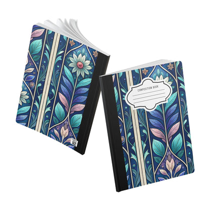 Stained Glass Floral Composition Notebook | Watercolor Botanical Journal, College-Ruled Pages