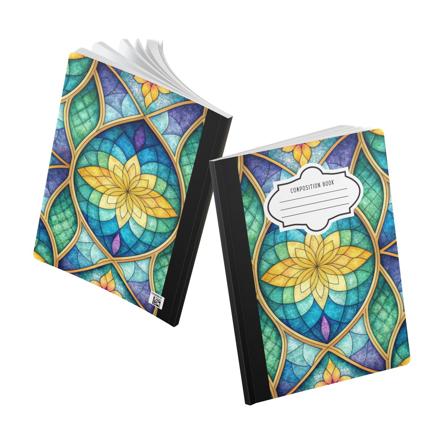 Stained Glass Lotus Composition Notebook | Colorful Floral Journal for School Work