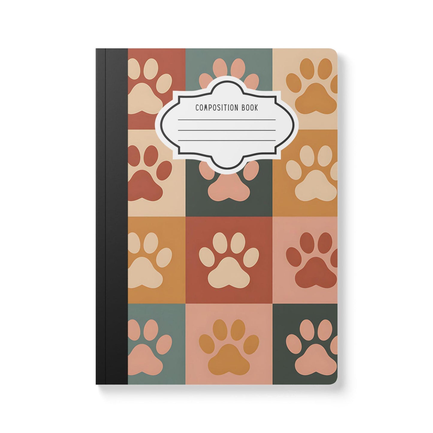 Retro Checker Paw Print Composition Notebook | College Ruled Journal for Students