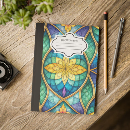 Stained Glass Lotus Composition Notebook | Colorful Floral Journal for School Work