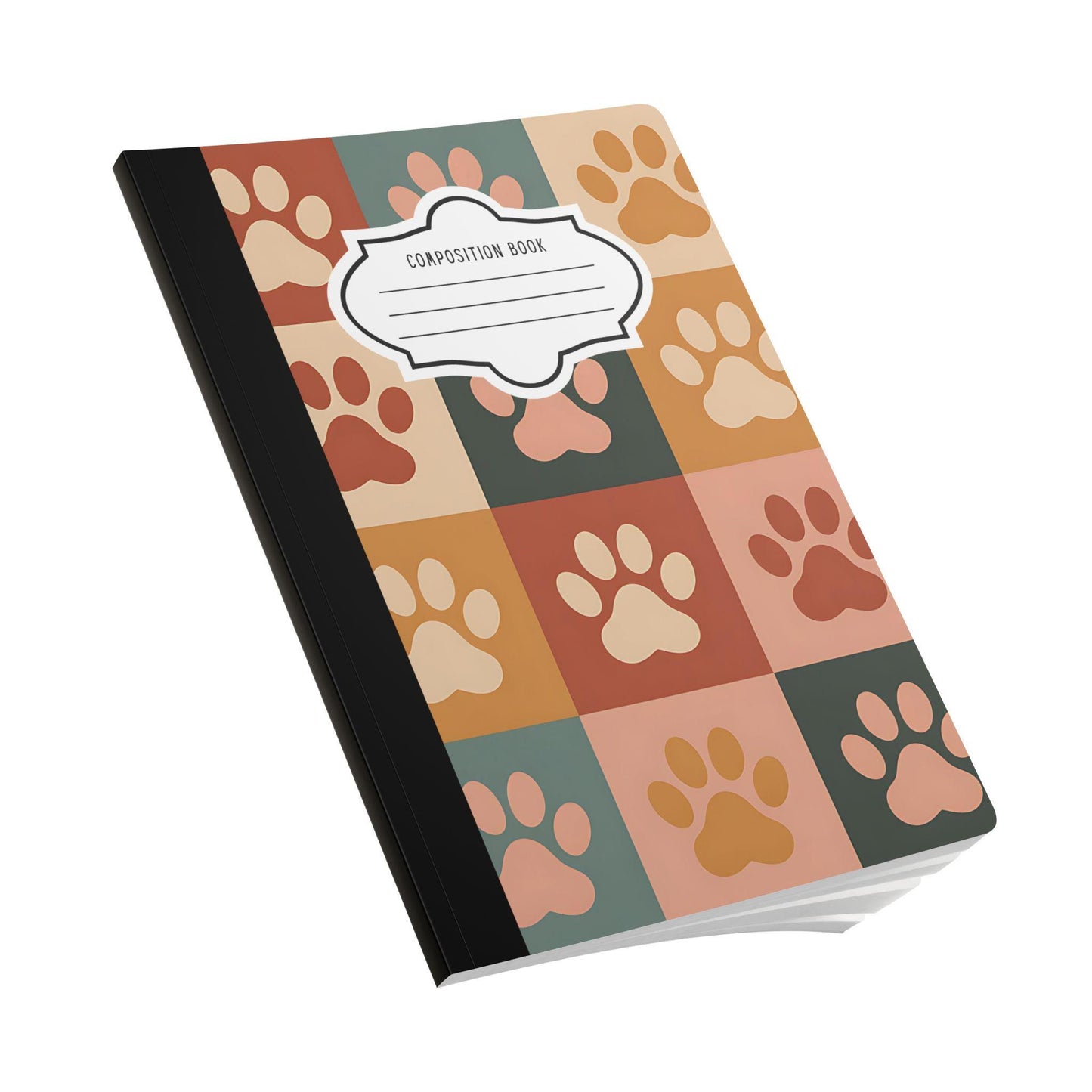 Retro Checker Paw Print Composition Notebook | College Ruled Journal for Students