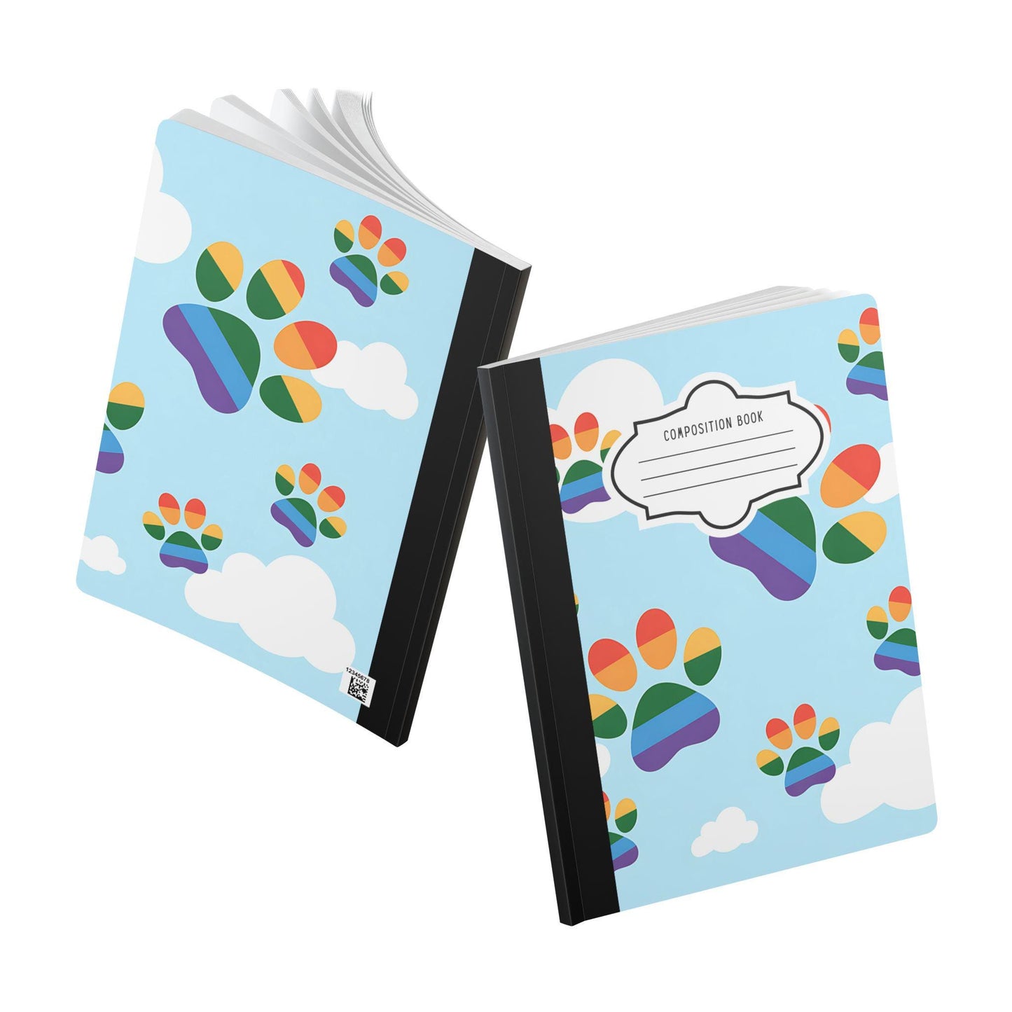 Rainbow Cloud Paw Print Composition Notebook | Animal Lover Journal, School, Office, Writing