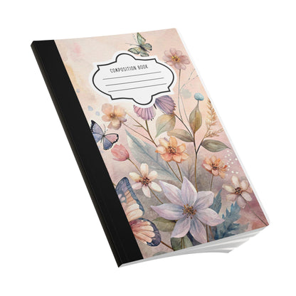 Pastel Blossom Butterfly Composition Notebook | Floral Watercolor Journal for School
