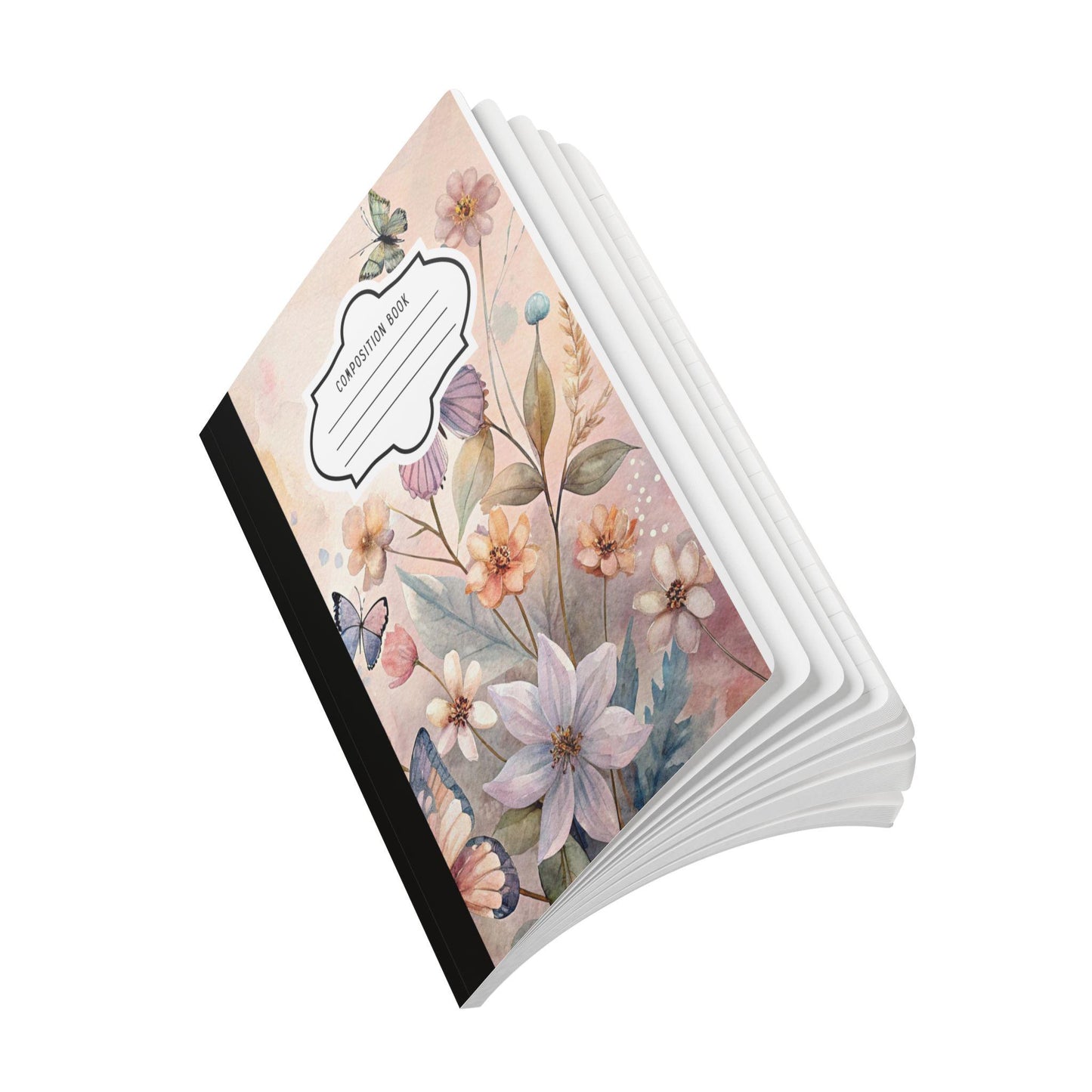 Pastel Blossom Butterfly Composition Notebook | Floral Watercolor Journal for School